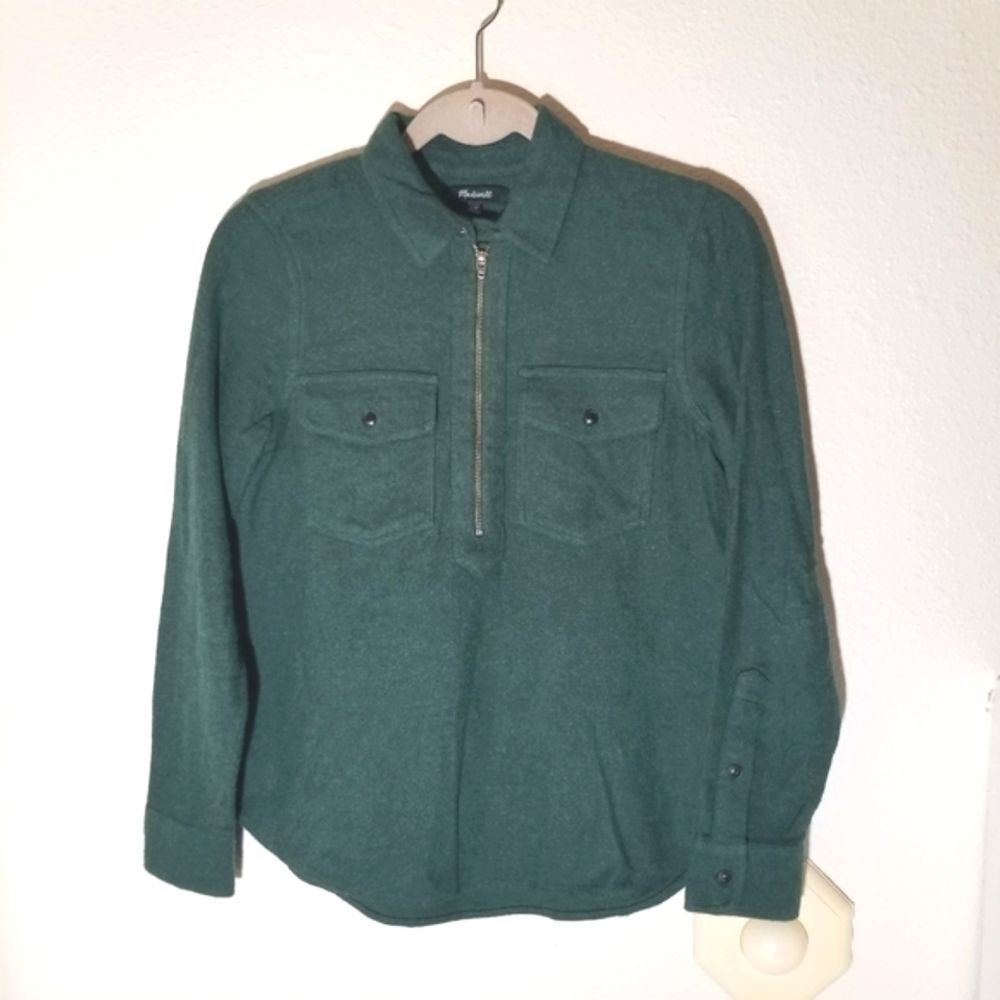 Madewell Womens Flannel 1/2 Zip Popover Shirt Size XXS Green Pockets